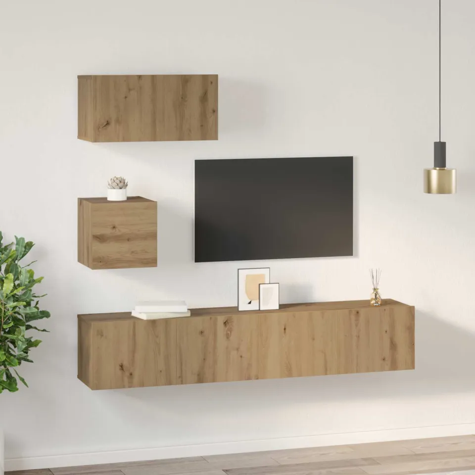 vidaXL Tv-meubelset 3 st Artisan Eiken Bewerkt hout, foto 4