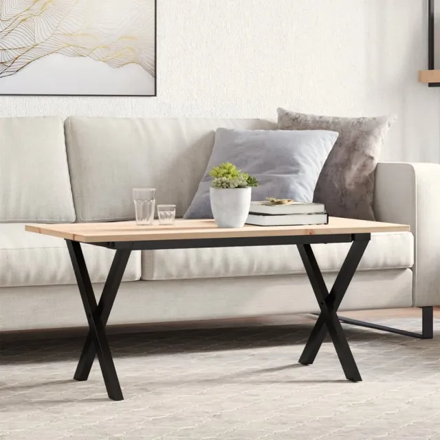 vidaXL Salontafel X-frame 90x40x45 cm massief grenenhout en staal Bruin