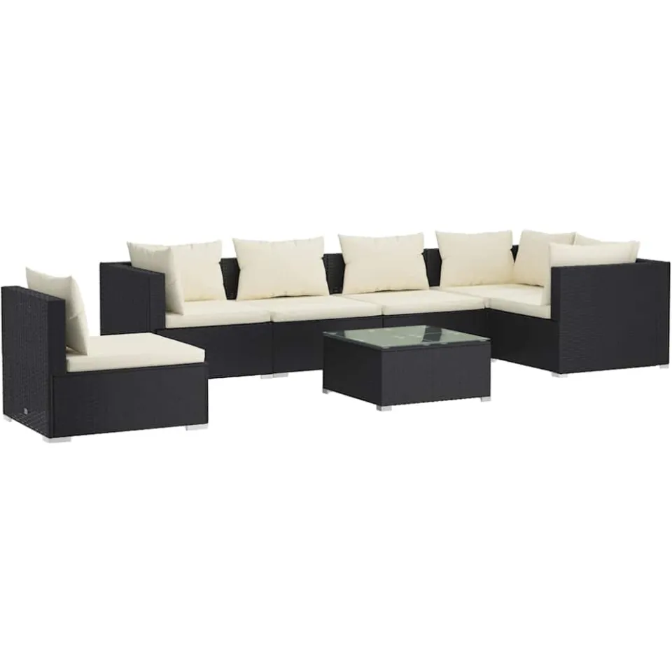 vidaXL 7-delige Loungeset met kussens poly rattan zwart