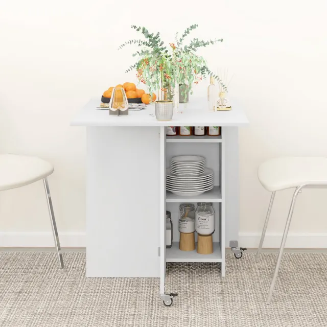 Wishdor Eettafel 114,5B x 70T x 75H cm van spaanplaat met melaminecoating, opvouwbaar en compact, wit