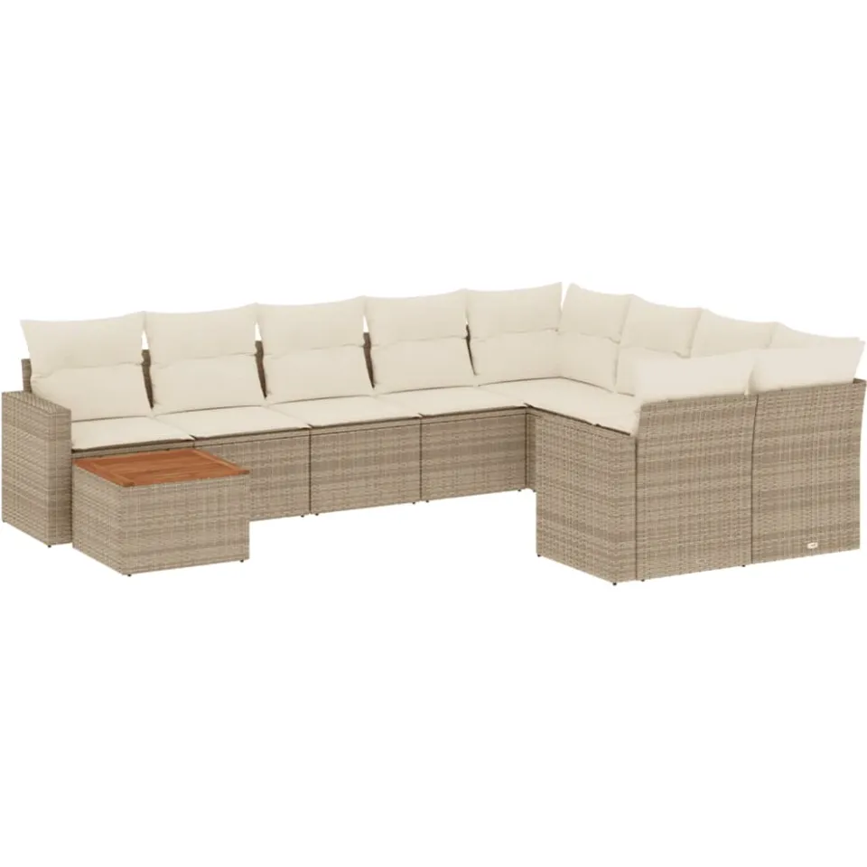vidaXL 10-delige Loungeset met kussens poly rattan beige, foto 3