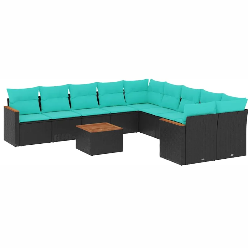 vidaXL 11-delige tuinbankset met kussens, zwart polyrotan, foto 3