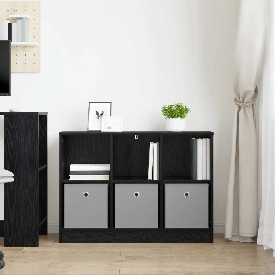 vidaXL Dressoir Zwart Eiken 88,5 x 27,5 x 63,5 cm, foto 4