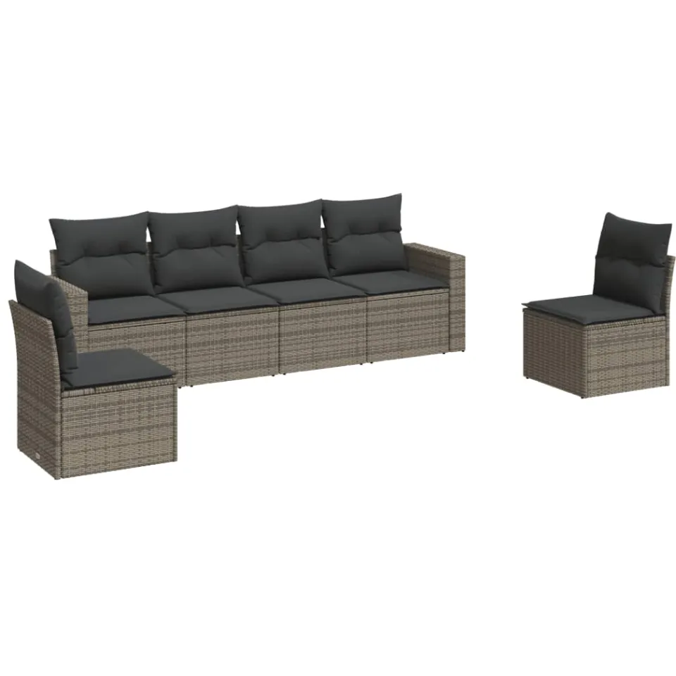 vidaXL 6-delige Loungeset met kussens poly rattan grijs, foto 3