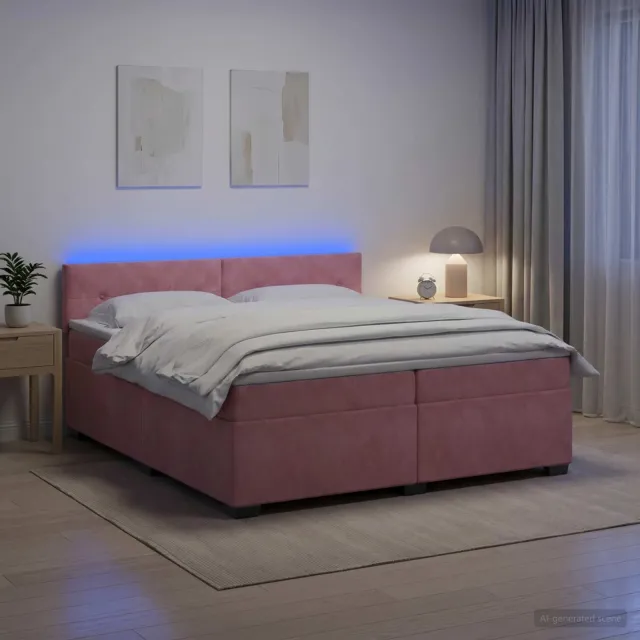 vidaXL Boxspring Bed met Matras en LED Roze 200 x 200 cm fluweel