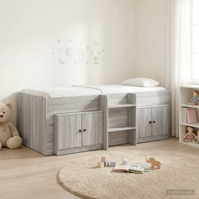 vidaXL Loft Bed Frame met Kast 3 st Grijs Sonoma Bewerkt hout