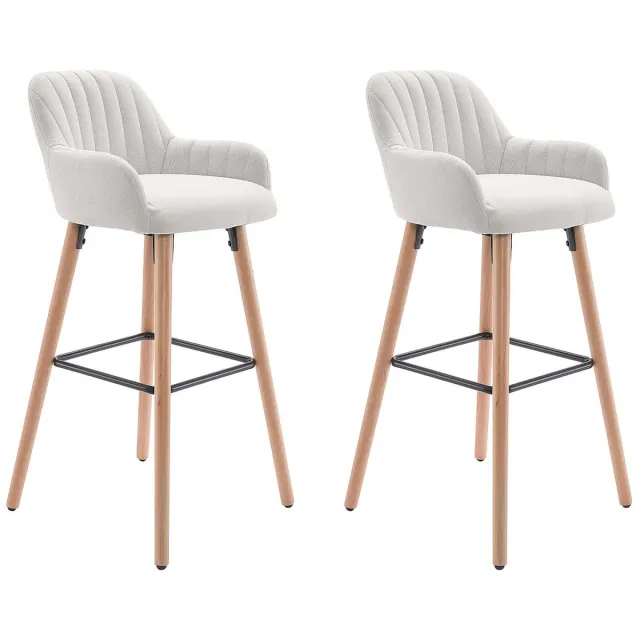 Vente-unique Set van 2 barkrukken van stof en poten van beukenhout - Crèmewit - ELEANA L 47 cm x H 98 cm x D 52 cm
