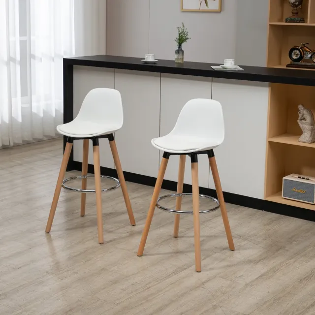 Wishdor Set Van 2 Barkrukken Met Rugleuning En Voetsteun - Scandinavisch Ontwerp - Voor Keukeneiland Of Eethoek - Polypropyleen, Beukenhout En Staal - Wit - 38,5 X 42,5 X 91 Cm