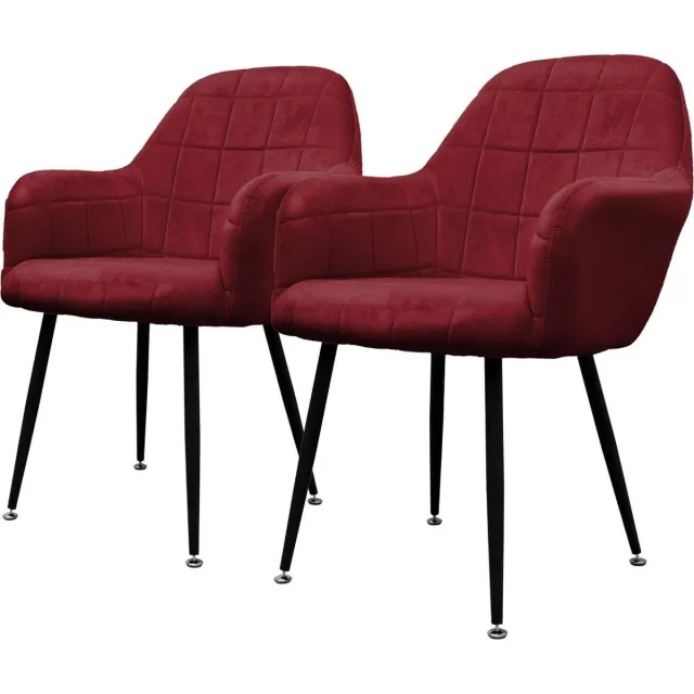 ecd germany Set van 2 Eetkamerstoelen Eetkamerstoel met rugleuning en armleuningen Bordeaux Fluwelen Zitting Metalen Poten Keukenstoelen Woonkamerstoelen Gestoffeerde Stoelen Armstoelen Red