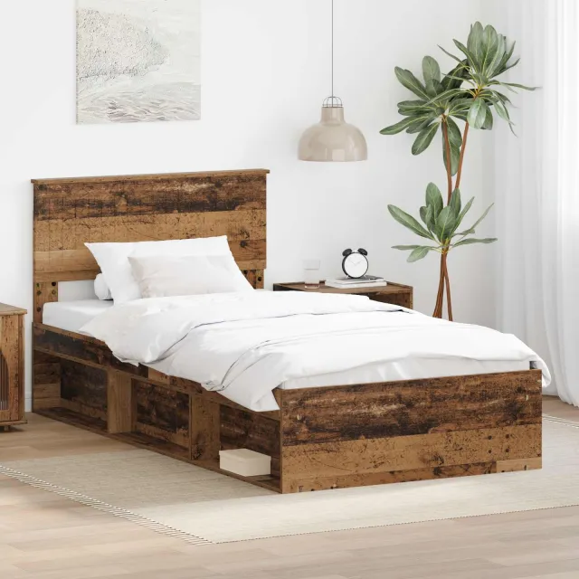vidaXL Bedframe met hoofdeinde Oudhout 100 x 200 cm Massief grenenhout Bruin