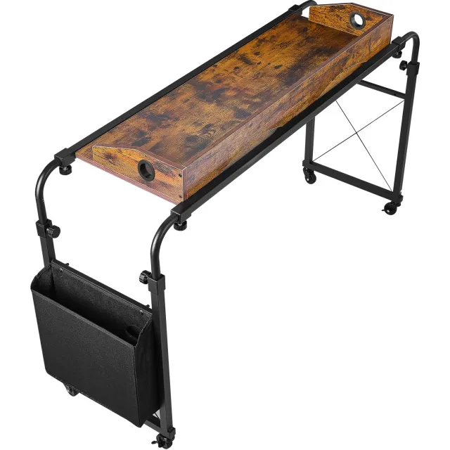 Vevor Nachtkastje met Wielen 1060x360 mm, Nachtkastje, Laptoptafel, Verzorgingstafel, voor Slaapkamer, Woonkamer, Thuiskantoor, in Hoogte en Lengte Verstelbaar, Bijzettafel met Opbergvak Aan De Zijkant en Opstaande Rand Vintage houtbruin
