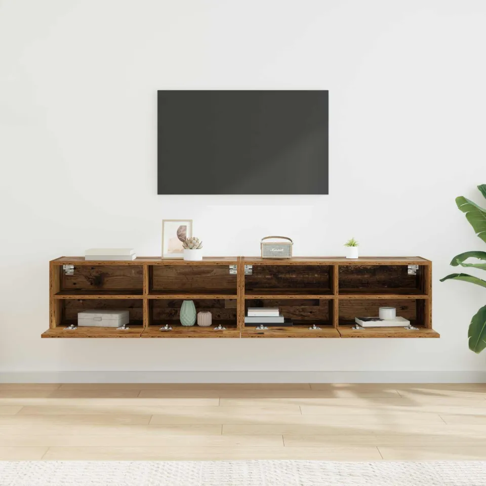 vidaXL TV Wandkasten 2 st Oud Hout Bewerkt hout bruin, foto 4