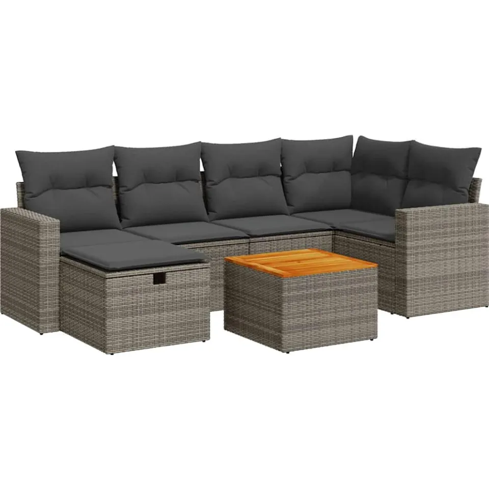 vidaXL 7-delige Loungeset met kussens poly rattan grijs, foto 3