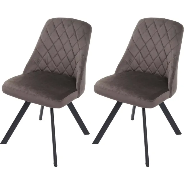 Set van 2 eetkamerstoelen MCW-K25, keukenstoel, fauteuil, gestoffeerde stoel, metaalfluweel ~ donkerbruin