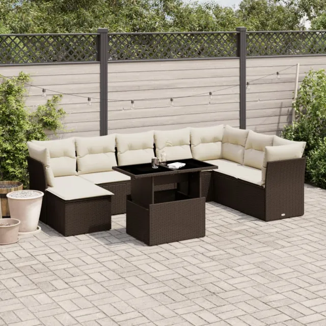 vidaXL 9-delige Loungeset met kussens poly rattan bruin, foto 2