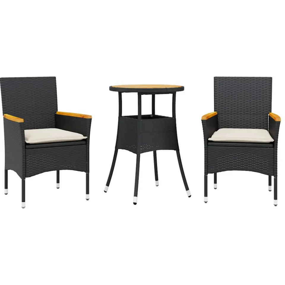 vidaXL 3-delige Tuinset met kussens poly rattan en acaciahout zwart, foto 3