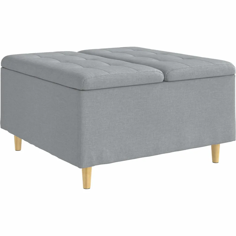 vidaXL Ottoman met Opbergruimte Lichtgrijs 80 x 80 x 45 cm Stof, foto 3