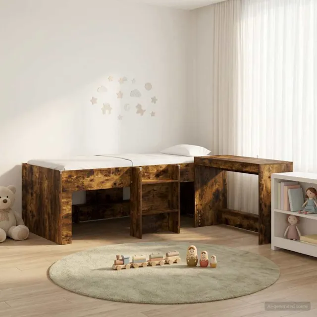 vidaXL Hoge Bed Frame met Bureau voor Kinderen 2 st Gerookt eiken Bruin