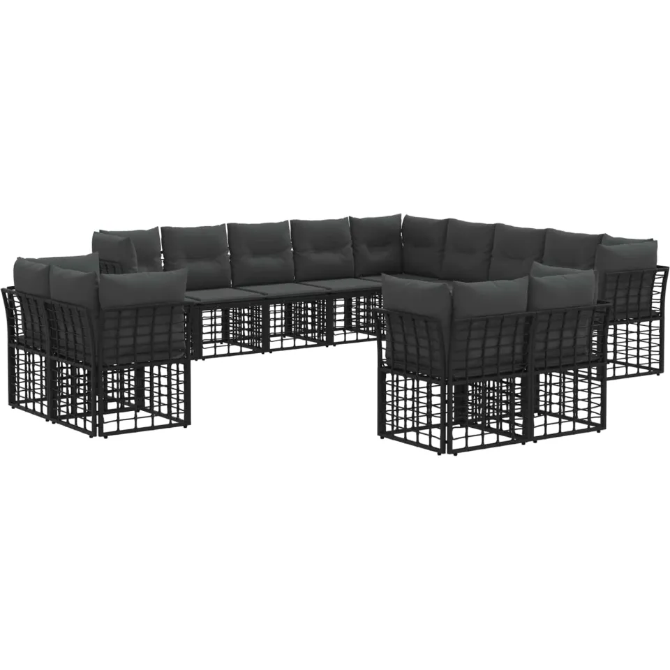 vidaXL Buiten bankenset Zwart en Donkergrijs Polyester
