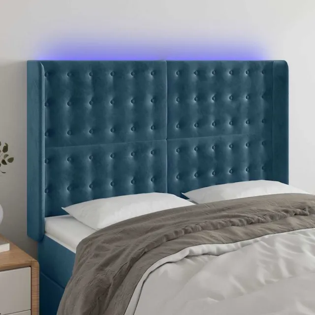 vidaXL Hoofdbord LED 147x16x118/128 cm fluweel donkerblauw blauw