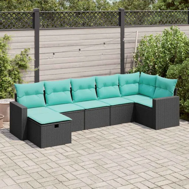 vidaXL 7-delige Loungeset met kussens poly rattan zwart, foto 2