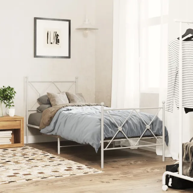 vidaXL Bedframe met hoofd- en voeteneinde metaal wit 80x200 cm