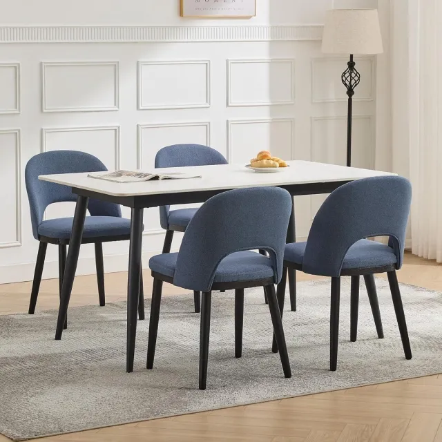HOERFURIY Moderne Eetkamerstoelen Set van 4 - Gestoffeerd Blauw met Houten Poten - Ergonomisch Design - Luxe Keukenstoelen - Farmhouse Stijl - Blauw