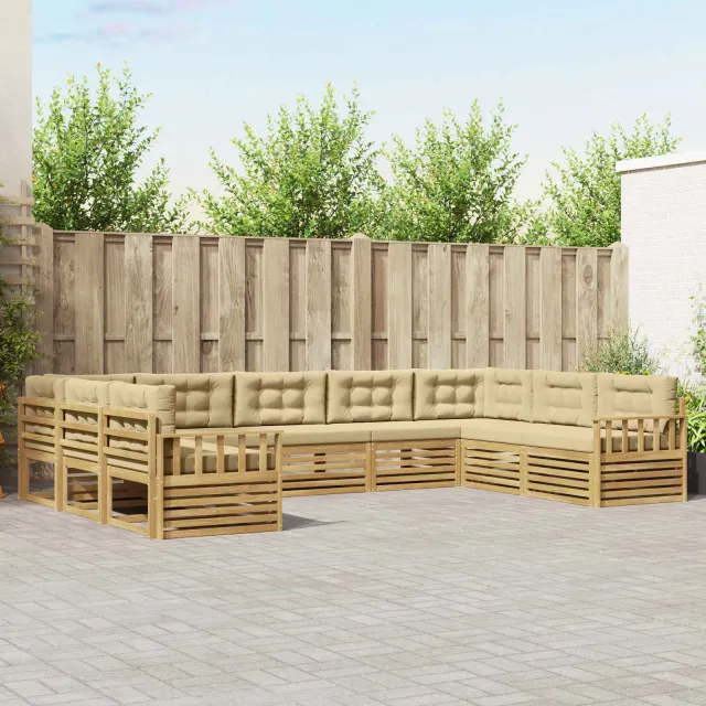vidaXL Buiten bankenset 9 st 9-zits Wit en Beige Massief Acaciahout