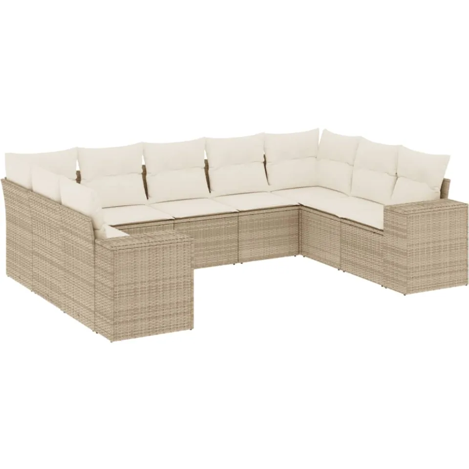 vidaXL 9-delige Loungeset met kussens poly rattan beige, foto 3