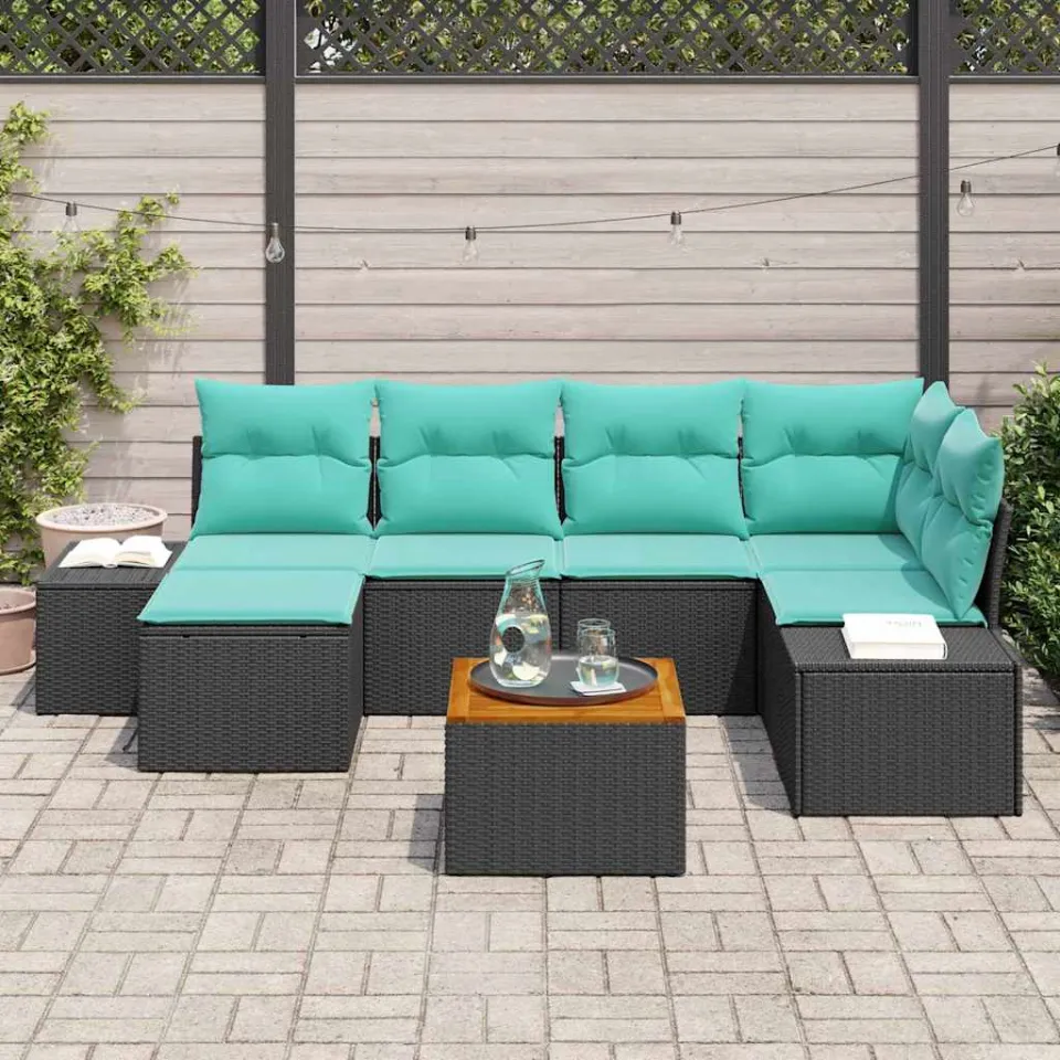 vidaXL Tuin Sofa Set 7 st Zwart en turquoise, foto 3