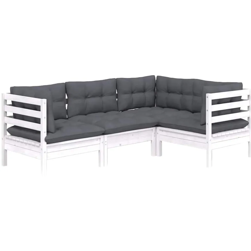 vidaXL 4-delige Loungeset met kussens grenenhout wit