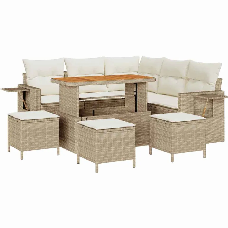 vidaXL Tuin Sofa Set 9 st Beige poly rattan