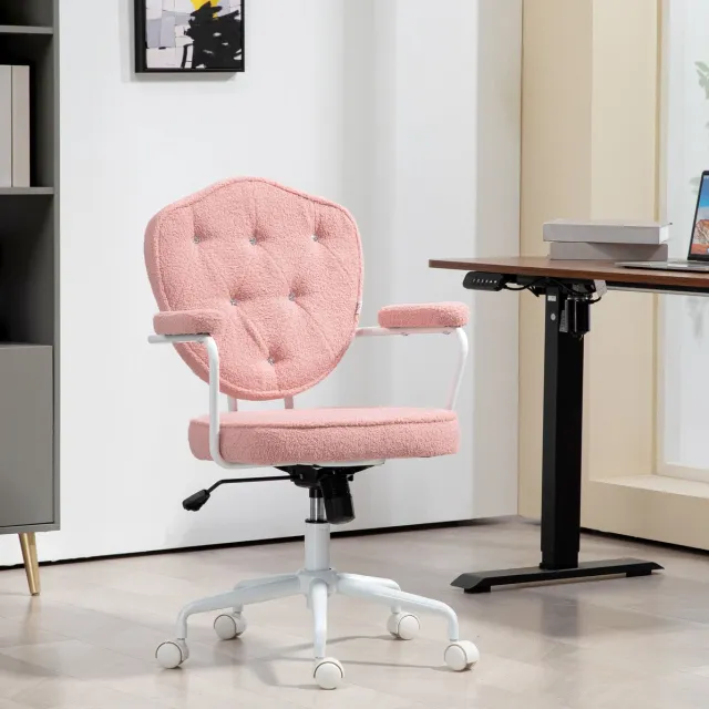 MIVRAY Bureaustoel 63 x 61,5 x 93-101 cm - Draaibaar En Hoogteverstelbaar Met Wipfunctie - Voor Thuiskantoor En Kaptafel - Polyester Roze