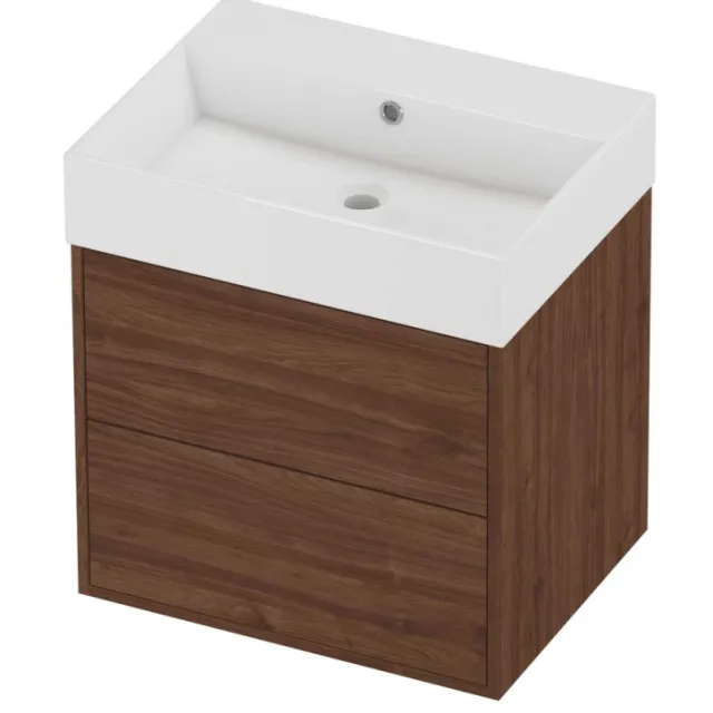 Proline Zara Badmeubelset Porselein Loft 2 Laden 60x46x65 cm Glans Wit Indian Walnut Houtlook