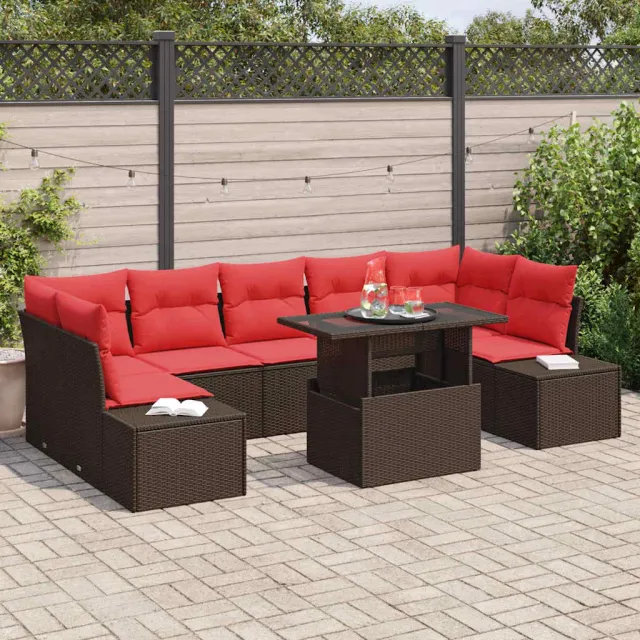 vidaXL Tuin Sofa Set 8 st 7-Aantal zitplaatsen Bruin en Rood