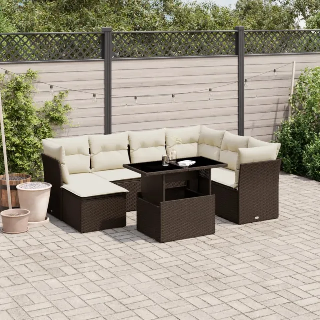 vidaXL 8-delige Loungeset met kussens poly rattan bruin, foto 2