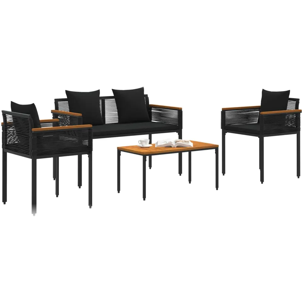 vidaXL Buitenmeubelset 4 st Zwart poly rattan