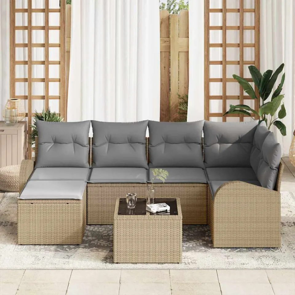 vidaXL Bankstel 7 st Beige en lichtgrijs poly rattan, foto 3