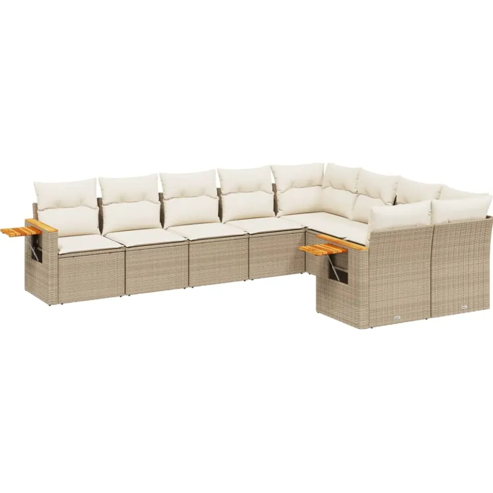 vidaXL 9-delige Loungeset met kussens poly rattan beige, foto 3