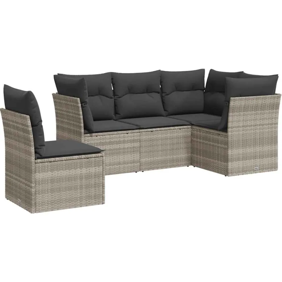 vidaXL 5-delige Loungeset met kussens poly rattan lichtgrijs