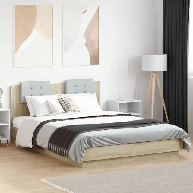 vidaXL Bedframe met hoofdeinde bewerkt hout sonoma eiken 120x200 cm Bruin