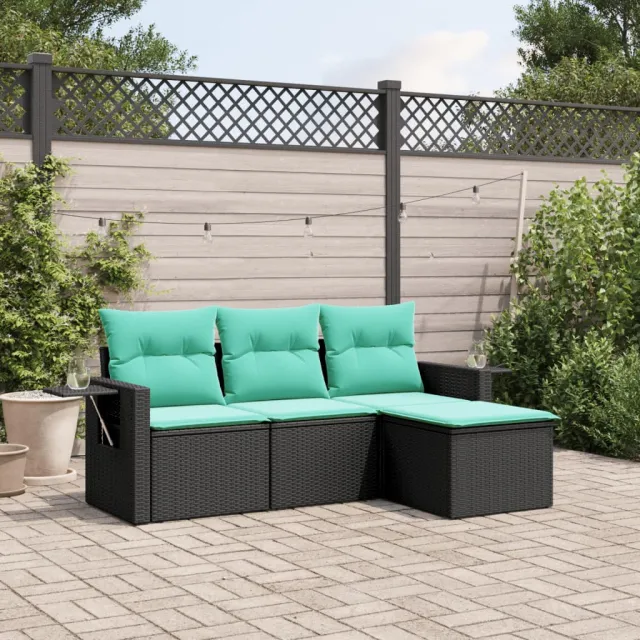 vidaXL 4-delige tuinbankset met kussens, zwart polyrotan, foto 2