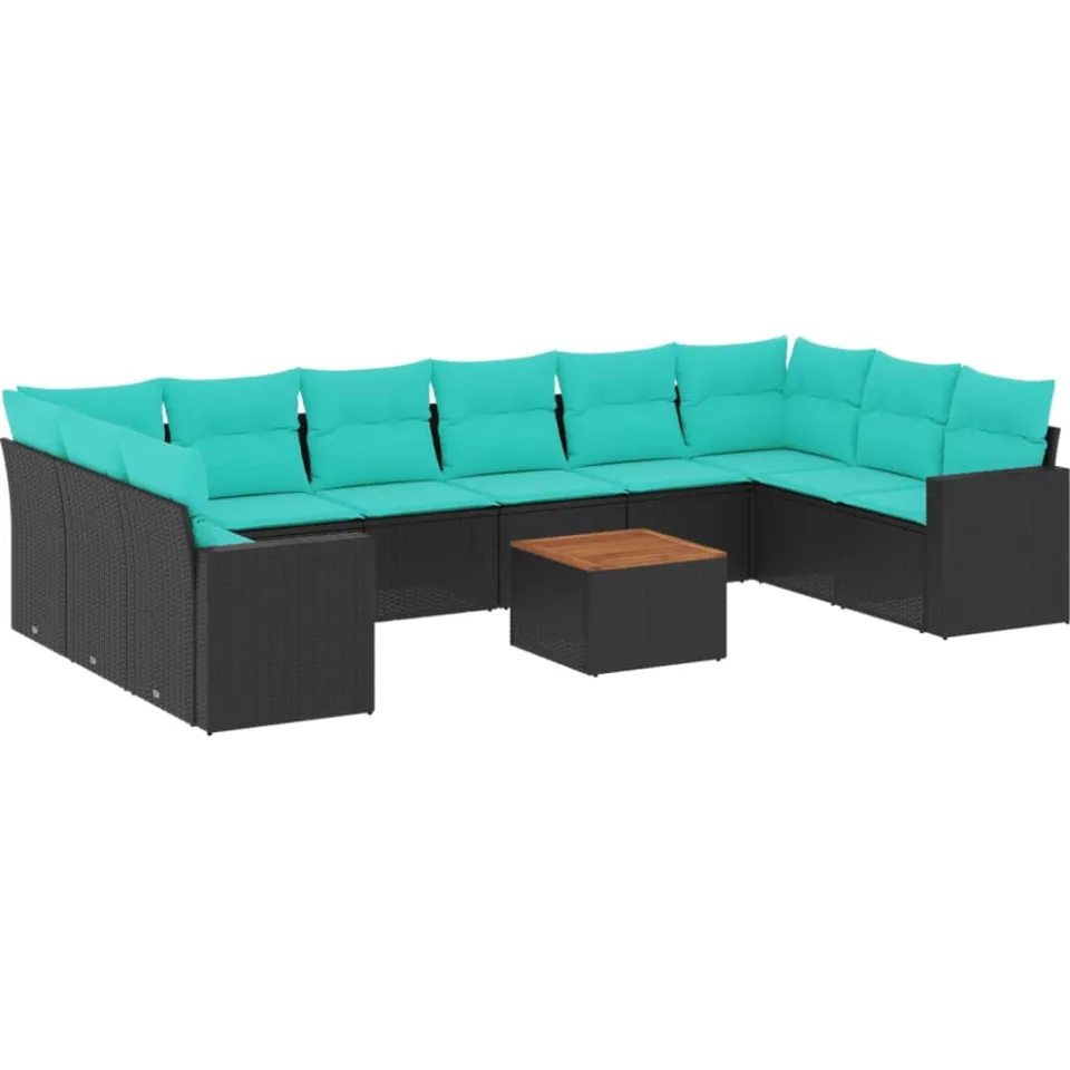 vidaXL 11-delige Loungeset met kussens poly rattan zwart, foto 3