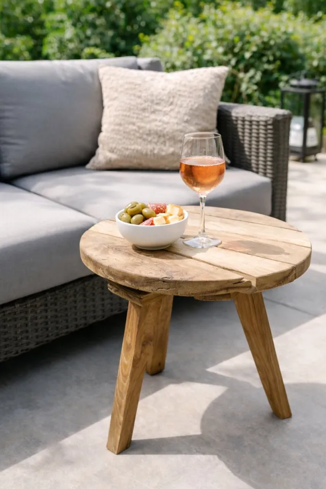 TeakOne Teak Houten Bijzettafel – Lounge Tafel voor Tuin & Terras - Teak - Ronde bijzettafel - Outdoor Natuurlijke houtkleur ( Teak )