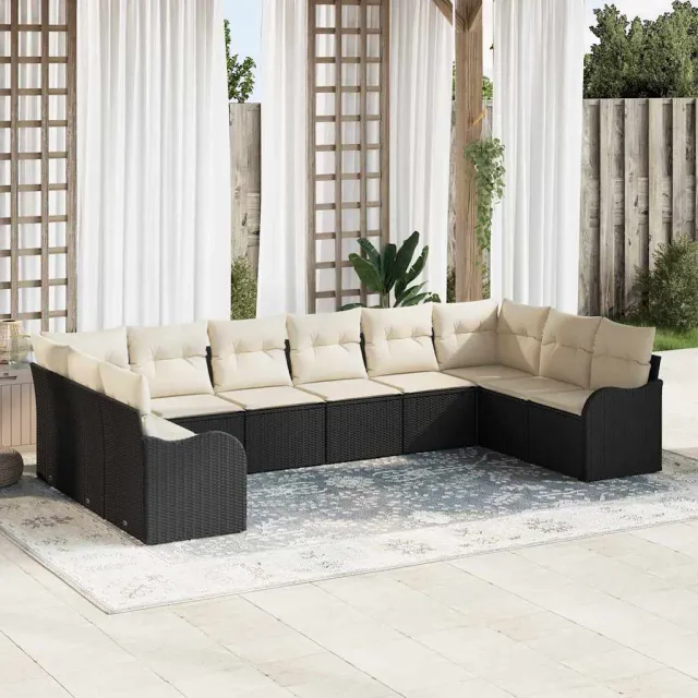 vidaXL Tuin Sofa Set 10 st Zwart en wit poly rattan, foto 2