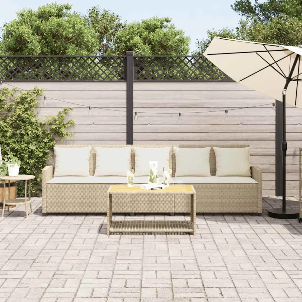vidaXL Tuinbank 5-zits met kussens poly rattan beige, foto 3
