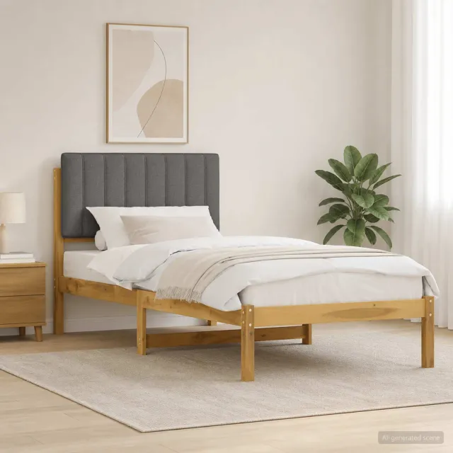 vidaXL Bedframe met gestoffeerd hoofdbord Whitewash en lichtgrijs Bruin