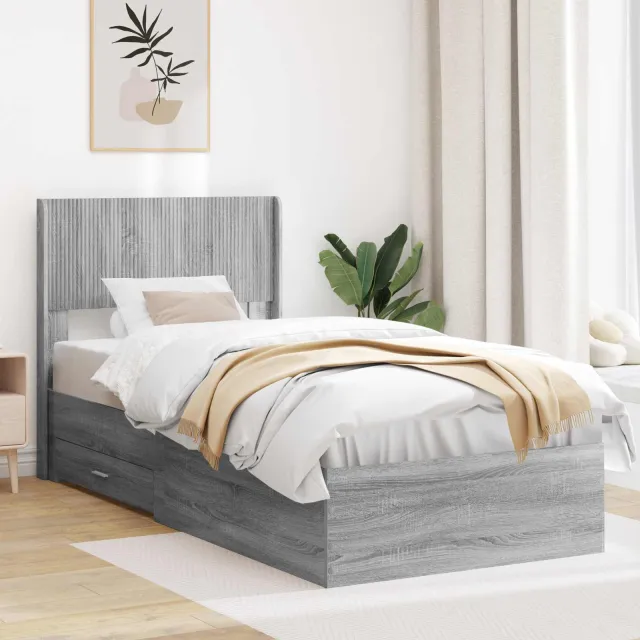 vidaXL Bedframe met opbergruimte en hoofdbord Grijs Sonoma