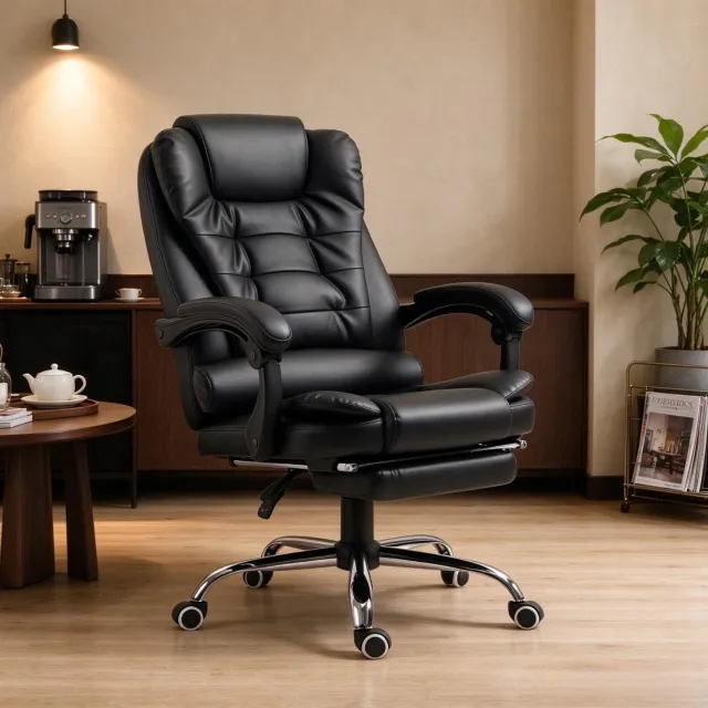 DESMIU Bureaustoel 69 x 64,5 x 109-117 cm - Kantelbare Rugleuning en Voetensteun - Voor Kantoor en Woonkamer - Kunstleer - Zwart