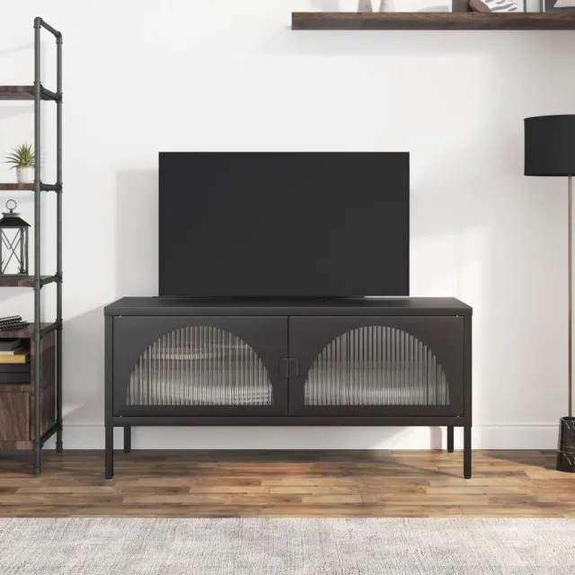 vidaXL Tv-meubel 105x35x50 cm glas en staal zwart, foto 2
